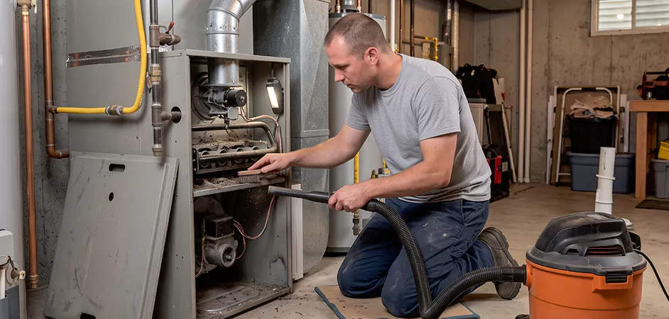 Burner and Heater Compartment Lint Removal in Piscataway